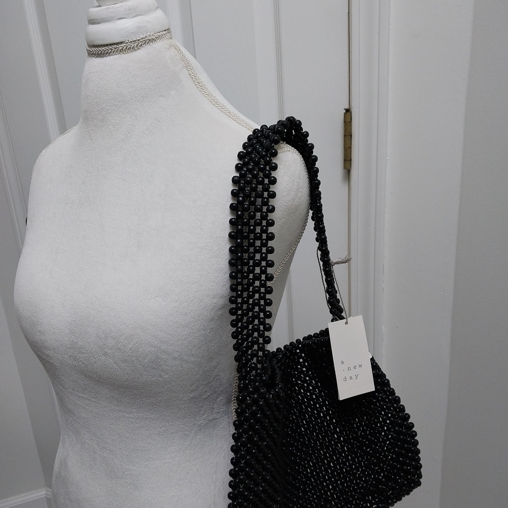 a new day Black Beaded Shoulder Bag
